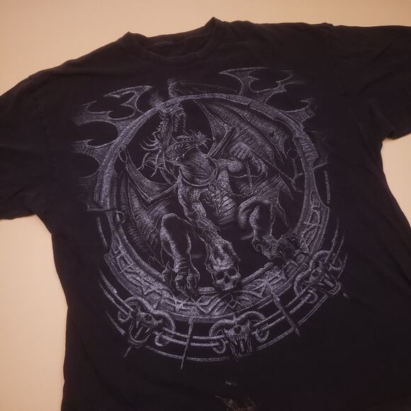 Vintage y2k Dragon Fantasy Gothic Blackout Faded Distress Golem Skull Chain - Picture 2 of 7